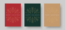 Christmas Card Vector Design Template. Set Of Christmas Card Designs With Geometric Snowflake Illustration. Merry Christmas Greeting Card Concepts