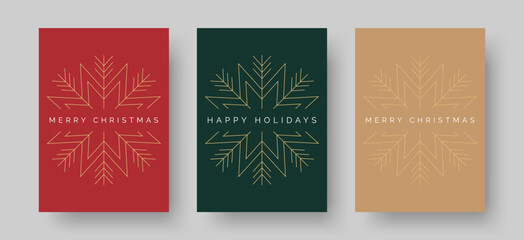 christmas card vector design template. set of christmas card designs with geometric snowflake illust