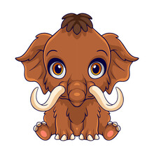 Cute baby mammoth cartoon isolated on a white background