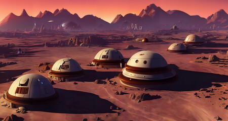 Wall Mural - colony on planet Mars, habitats in martian landscape