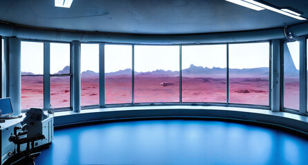 Wall Mural - research station on planet mars, habitat room looking out to the martian landscape
