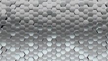 Hexagonal, Luxurious Wall Background With Tiles. Glossy, 3D, Tile Wallpaper With Silver Blocks. 3D Render