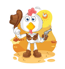 Wall Mural - chicken cowboy with gun character vector