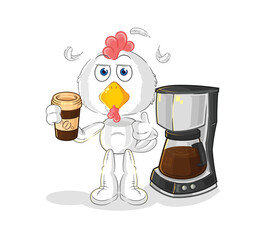 Canvas Print - chicken drinking coffee illustration. character vector