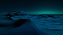 Night Landscape, With Desert Sand Dunes. Beautiful Contemporary Background With Navy Gradient Starry Sky