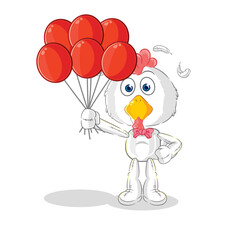 Wall Mural - chicken clown with balloons vector. cartoon character