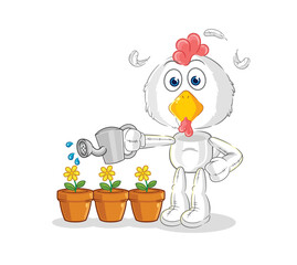 Wall Mural - chicken watering the flowers mascot. cartoon vector