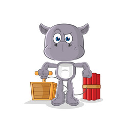 Sticker - hippopotamus holding dynamite detonator. cartoon mascot vector