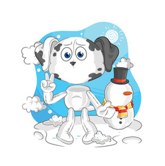 Sticker - dalmatian dog in cold winter character. cartoon mascot vector