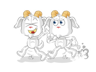 Wall Mural - mountain goat play chase cartoon. cartoon mascot vector