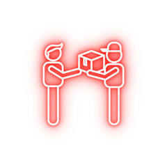 Sticker - the postman delivers the parcel outline neon icon