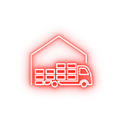 Sticker - truck in warehouse outline neon icon