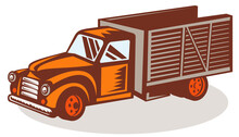 Illustration Of A Vintage Delivery Pick-up Truck Done In Retro Woodcut Style.
