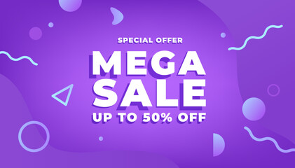 Wall Mural - Mega sale banner template design, Big sale special offer online shopping banner.