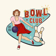 © ivgroznii7 - Bowling vintage poster with girl playing bowling in club.