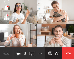 Sticker - Group of happy young people video chatting at home