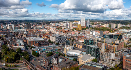 Wall Mural - Aerial panorama view of Leeds city centre cityscape skyline