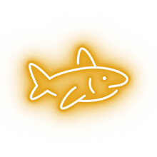 Neon Yellow Shark Icon, Glowing Great White Shark Icon On Transparent Background