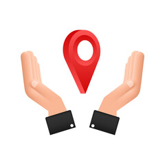 Sticker - Map pointer in hand on white background. Vactor stock illustration.