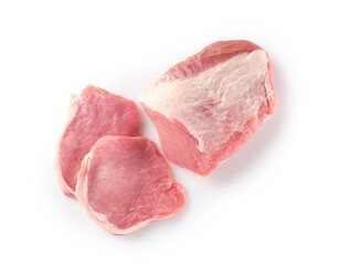 Wall Mural - Raw pork meat on white background. Pork loin