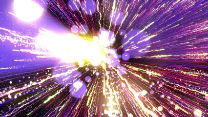 Bright multi-colored particles fill the space with jets of energy and light. Shiny colorful abstract background for bright festive decoration