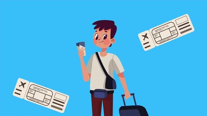 Wall Mural - young male tourist with suitcase animation