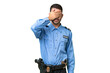 Young police caucasian man over isolated background covering eyes by hands. Do not want to see something