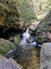 Wall Mural - Small waterfall over rocks on Greaves Creek on the Grand Canyon Walking Track Blackheath in the Blue Mountains Australia..