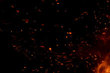 Fire Flame With Sparks On Black Background
