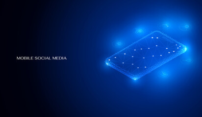 Wall Mural - abstract low poly social media communication icon on mobile phone isometric layout template vector. 