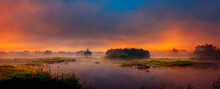 Beautiful Colorful Landscape Of A Misty Swamp