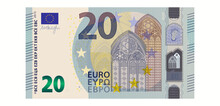 20 Euro Banknote - Europen Bill Cash Money Isolated On White Background - Twenty Euro