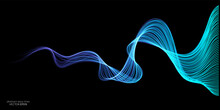 Vector Abstract Light Lines Wavy Flowing Dynamic In Blue Green Colors Isolated On Black Background For Concept Of AI Technology, Digital, Communication, 5G, Science, Music