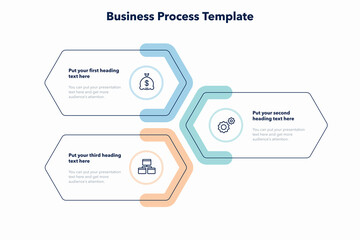 Simple business process template with three colorful stages. Slide for business presentation.