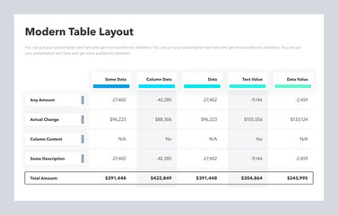 Poster - Modern table layout template with a total amount row. Flat infographic design.
