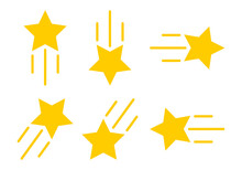 Yellow Cute Stars Rise Line Doodle Icon On White Background Flat Vector Design.