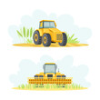 Agricultural Farming Machinery with Tractor and Combine Harvester Vector Set