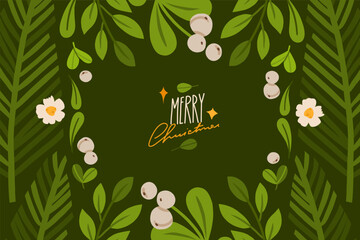 Wall Mural - Hand drawn vector abstract graphic Merry Christmas and Happy new year clipart illustrations greeting card with flowers and leaves.Merry Christmas cute floral card design background.Winter holiday art.