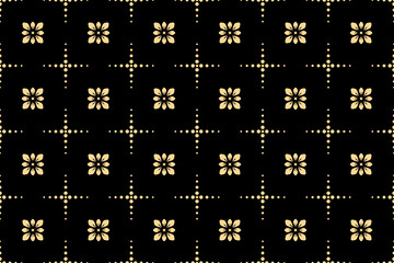 Flower geometric pattern. Seamless vector background. Gold and black ornament. Ornament for fabric, wallpaper, packaging. Decorative print