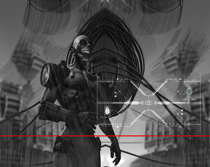 Wall Mural - 3d illustration - drawings sketch of futuristic metallic science