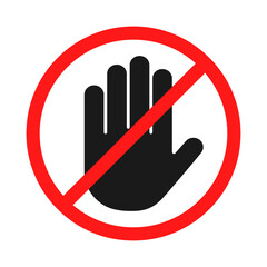 Wall Mural - Stop sign in round shape. Stop hand sign PNG. Red forbidding sign with human hand. Stop hand gesture, do not enter, dangerous