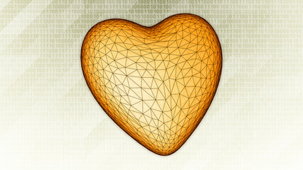 Wall Mural - Heart shape is detected during scan on bright hi-tech background in binary cyberspace. 3D Illustration.