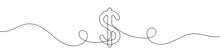 Linear Background Of Dollar Sign. One Continuous Line Drawing Of A Dollar Sign. Vector Illustration. Dollar Symbol Isolated