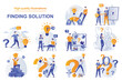 Finding solution web concept with people scenes set in flat style. Bundle of brainstorming, human creativity, generate ideas, thinking questions, challenge. Vector illustration with character design