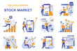 © alexdndz - Stock market web concept with people scenes set in flat style. Bundle of analyzing market data, stock trading, buying and selling bonds, financial investment. Vector illustration with character design