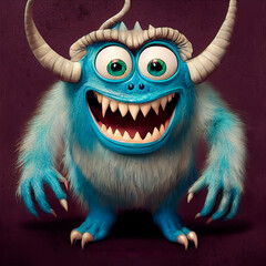 Wall Mural - Scary cartoon style monster, spooky character with big eye on dark background
