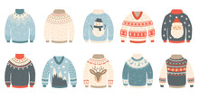 Traditional Ugly Christmas Sweaters. Cartoon Cute Wool Jumper. Knitted Tacky Winter Holiday Pullover