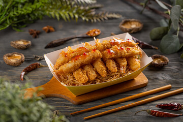 Poster - Fried shrimps with noodles