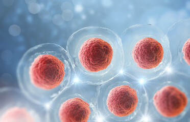 Wall Mural - 3d rendering of Human cell or Embryonic stem cell microscope background.