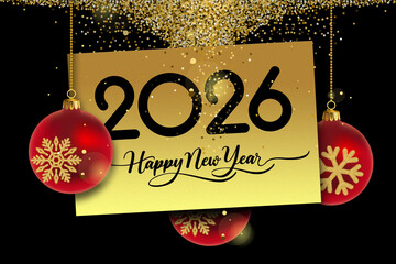 2026 Happy New Year in golden design, Holiday greeting card design.